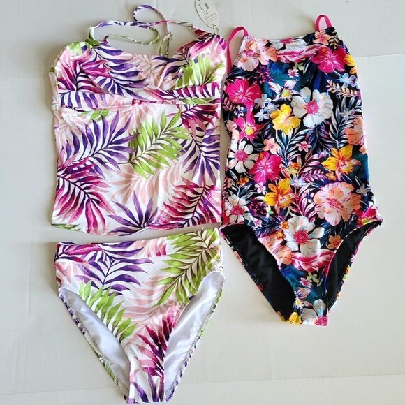 Women's 2 Piece Swimsuit Medium Top/ S Bottoms Forest Colorful /Bundle of 2 - Picture 1 of 7